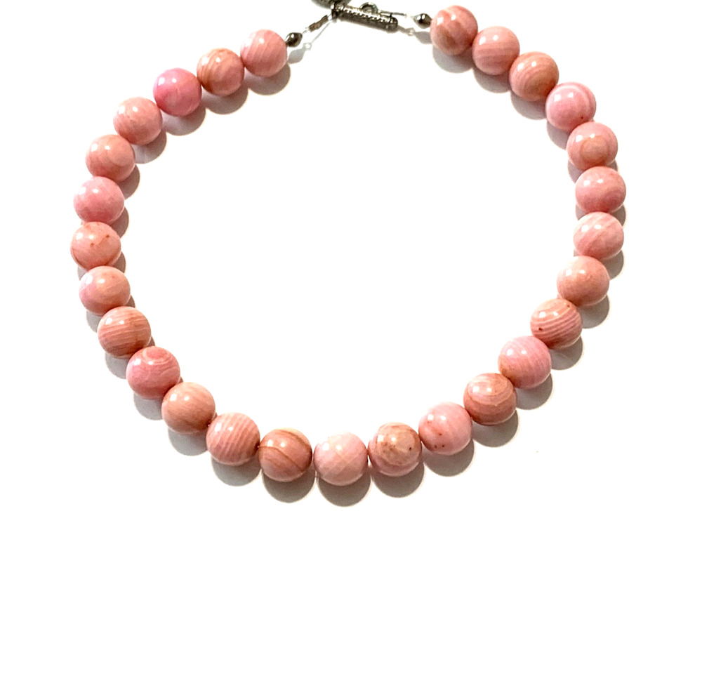 Vintage Pink Banded Agate Bead Necklace Large Round Gemstone Toggle Clasp ~17"